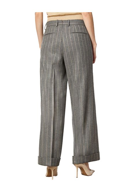Pantalone L.B.M 1911 donna 811253543 Grigio fantasia gessata su base grigio fumo melange linea sottile in beige lurex modello palazzo con gamba ampia e dritta L.B.M. 1911 | Pantaloni | 8112535431